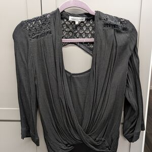 Heartloom Black Lace-Back Draped Long-Sleeve Top